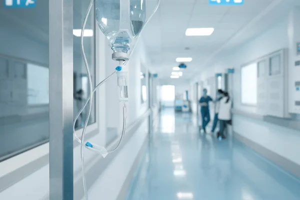 Intravenous drip on the rack on the background of talking nurses — Stock Photo, Image