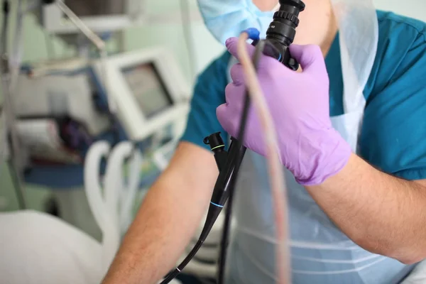 Doctor Endoscopist Process Check Endoscope Hands — Stock Photo, Image