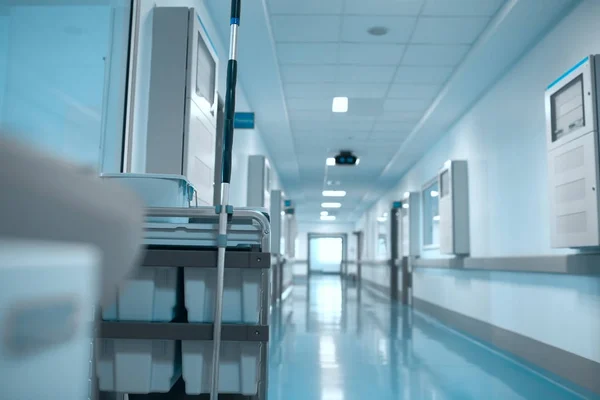 Καθαρισμός καροτσάκι στο διάδρομο του νοσοκομείου — Φωτογραφία Αρχείου