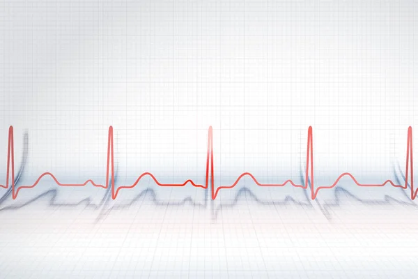 印刷紙、ペイント、ペイント ブラシの背景に心電図のグラフの赤い線 — ストックベクタ
