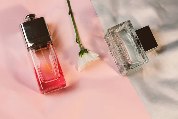 Transparent Glass Fashion Trendy Bottles Perfume Toilet Water Fragrances Pink — Stock Photo, Image