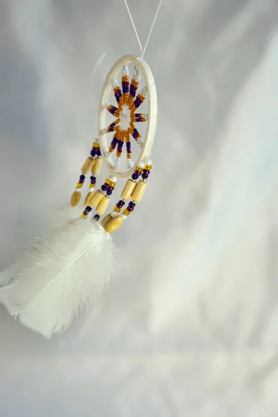 Flying Dream Catcher Motion Sky Blue Background Handmade Native American — Stok fotoğraf