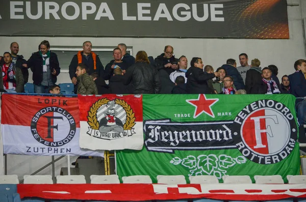 ODESSA, UKRAINE - November 03, 2016: Nether UEFA Europa League match group stage Zarya Lugansk vs Feyenoord Rotterdamlands fans at the sta — Stock Photo, Image