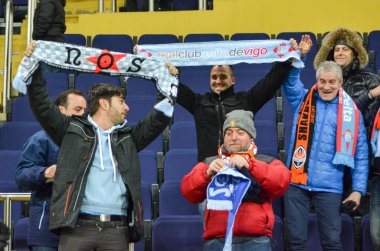 Kharkiv, Ukrayna - 23 Şubat: Fanlar ve destekçileri Celta de Vigo