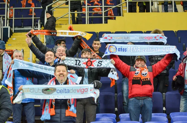 KHARKIV, UKRAINE - FEB 23: Fans and supporters  of Celta de Vigo — Stock Photo, Image