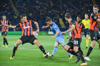 Kharkiv, Ukrayna - 13 Eylül 2017: Futbolcu Shakhtar Rakip Ssc Napoli, Ukrayna arasında Uefa Şampiyonlar Ligi maç sırasında