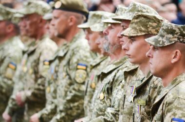 Servicemen of foreign states on the march on the occasion of Independence day of Ukraine clipart