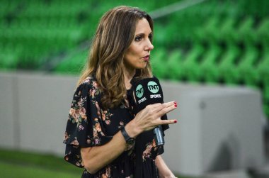 Krasnodar, Rusya - 14 Kasım 2017: Bir gazeteci ve bir rapor