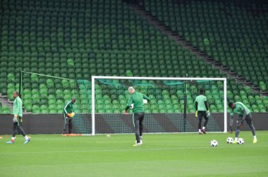 Krasnodar, Rusya Federasyonu - 14 Kasım 2017: Futbol gol ve adam yatıyordu