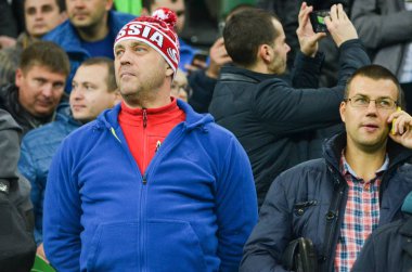 Krasnodar, Rusya - 14 Kasım 2017: Rus fan bir şapka du ile