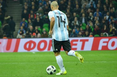 Krasnodar, Rusya - 14 Kasım 2017: Javier Mascherano sırasında 