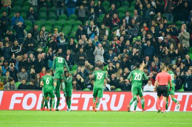 Krasnodar, Rusya Federasyonu - 14 Kasım 2017: Nijerya takım kutlamak