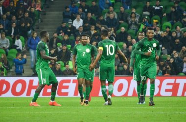 Krasnodar, Rusya Federasyonu - 14 Kasım 2017: Nijerya takım kutlamak