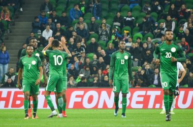 Krasnodar, Rusya Federasyonu - 14 Kasım 2017: Nijerya takım kutlamak