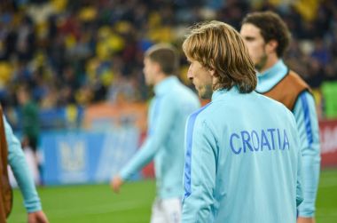 Kiev, Ukrayna - 09 Ekim 2017: Luka Modric FIFA Wo sırasında