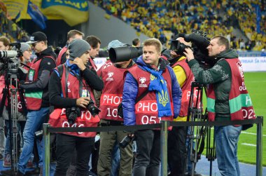 Kiev, Ukrayna - 09 Ekim 2017: Ukraynalı gazeteciler ve pres