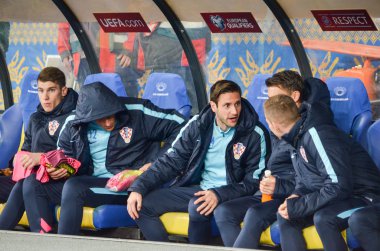 Kiev, Ukrayna - 09 Ekim 2017: Yedek futbol oyuncuları 