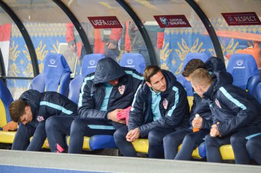 Kiev, Ukrayna - 09 Ekim 2017: Yedek futbol oyuncuları 