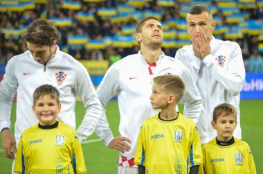 Kiev, Ukrayna - 09 Ekim 2017: Futbolcuların milletin
