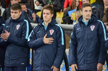 Kiev, Ukrayna - 09 Ekim 2017: Yedek futbol oyuncuları 