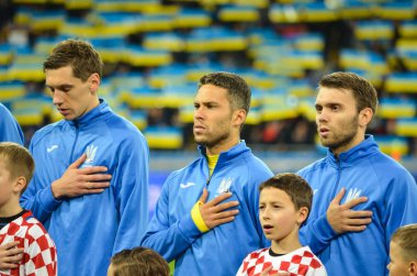Kiev, Ukrayna - 09 Ekim 2017: Futbol takımın Ukrayna durin