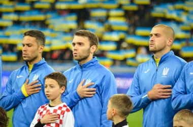 Kiev, Ukrayna - 09 Ekim 2017: Futbol takımın Ukrayna durin