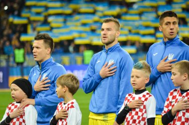 Kiev, Ukrayna - 09 Ekim 2017: Futbol takımın Ukrayna durin