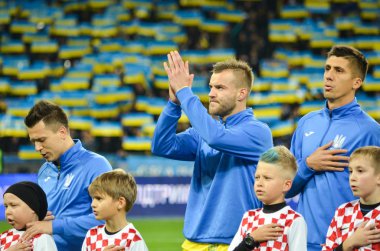 Kiev, Ukrayna - 09 Ekim 2017: Futbol takımın Ukrayna durin
