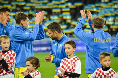 Kiev, Ukrayna - 09 Ekim 2017: Ukrayna, futbol oyuncuları