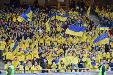 Kiev, Ukrayna - 09 Ekim 2017: Ukrayna ekibi hayranları 