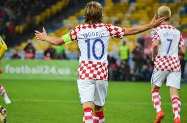 Kiev, Ukrayna - 09 Ekim 2017: Luka Modric (C) Fif sırasında