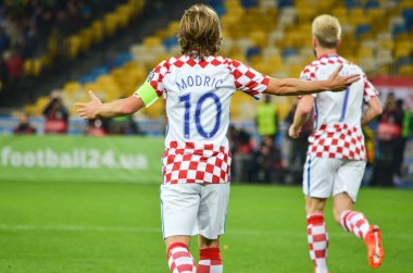 Kiev, Ukrayna - 09 Ekim 2017: Luka Modric (C) Fif sırasında