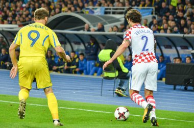Kiev, Ukrayna - 09 Ekim 2017: Sime Vrsaljko (R) F sırasında