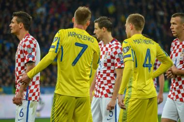 Kiev, Ukrayna - 09 Ekim 2017: Andrei Yarmolenko ve Nikolay 