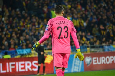 Kiev, Ukrayna - 09 Ekim 2017: Danijel Subasic Fif sırasında