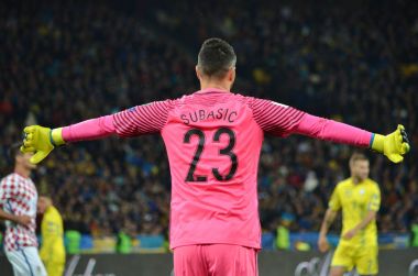 Kiev, Ukrayna - 09 Ekim 2017: Danijel Subasic Fif sırasında