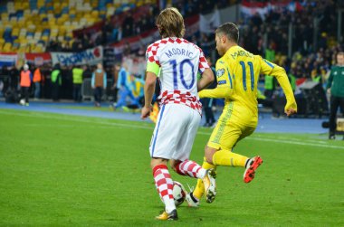 Kiev, Ukrayna - 09 Ekim 2017: Luka Modric (L) sırasında Fif