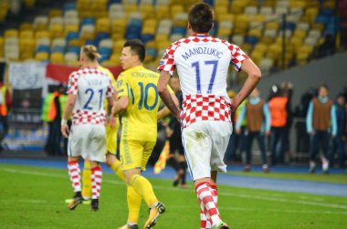 Kiev, Ukrayna - 09 Ekim 2017: Mario Mandzukic Fif sırasında