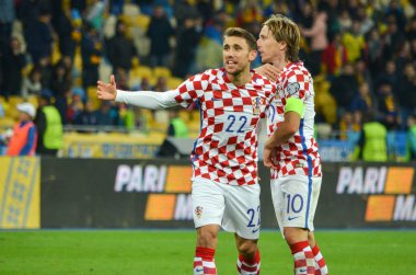 Kiev, Ukrayna - 09 Ekim 2017: Josip Pivaric victo kutluyor