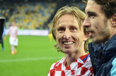 Kiev, Ukrayna - 09 Ekim 2017: Luka Modric vic kutluyor