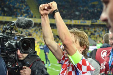 Kiev, Ukrayna - 09 Ekim 2017: Luka Modric vic kutluyor