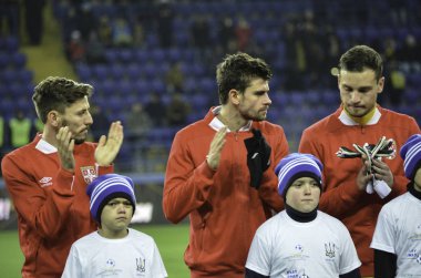 Kharkiv, Ukrayna - 15 Kasım 2016: Futbolcular takım Sırbistan