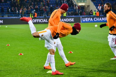 Kharkiv, Ukrayna - 21 Şubat 2018: Eğitim oyuncu olarak Roma Shakhtar Donetsk rakip olarak Roma, Ukrayna arasında Uefa Şampiyonlar Ligi maç sırasında