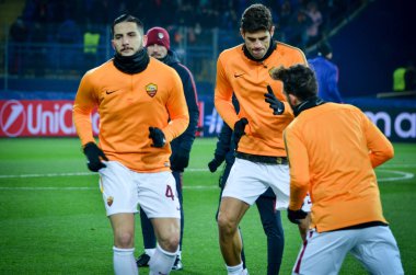 Kharkiv, Ukrayna - 21 Şubat 2018: Eğitim oyuncu olarak Roma Shakhtar Donetsk rakip olarak Roma, Ukrayna arasında Uefa Şampiyonlar Ligi maç sırasında