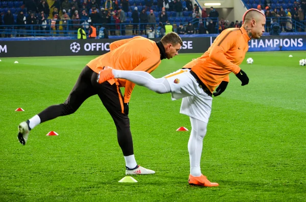 Kharkiv, Ukrayna - 21 Şubat 2018: Eğitim oyuncu olarak Roma Shakhtar Donetsk rakip olarak Roma, Ukrayna arasında Uefa Şampiyonlar Ligi maç sırasında