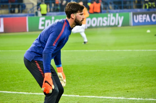 Kharkiv Ucraina Febbraio 2018 Alisson Durante Partita Uefa Champions League — Foto Stock