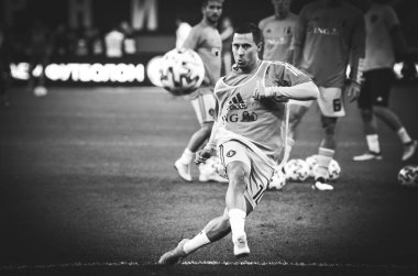 SAINT-PETERSBURG, RUSSIA - November 16, 2019: Eden Hazard and Belgium national football team training session during UEFA EURO 2020 qualifying match between Russia against Belgium, Russia