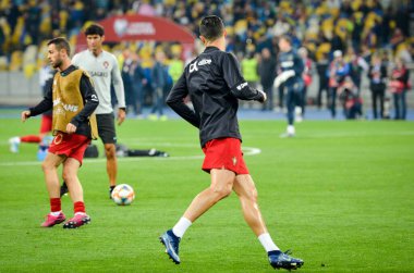 Kyiv, Ukrayna - 14 Ekim 2019: Uefa Euro 2020 ön eleme maçında Ukrayna milli takımı Ukrayna ile Ukrayna milli takımı arasında oynanan Cristiano Ronaldo