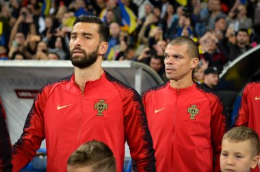 Kyiv, Ukrayna - 14 Ekim 2019: Uefa Euro 2020 eleme karşılaşmasında Rui Patricio oyuncusu ulusal takım Ukrayna ile Portekiz milli takımı Ukrayna arasında oynanan karşılaşma