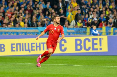 Kyiv, Ukrayna - 14 Ekim 2019: Uefa Euro 2020 ön eleme karşılaşmasında Ukrayna milli takımı Ukrayna ile Ukrayna milli takımı arasında oynanan karşılaşmada Bernardo Silva